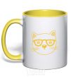 Mug with a colored handle Starcat yellow фото