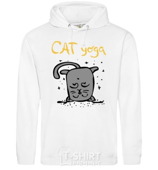 Men`s hoodie Cat Yoga White фото