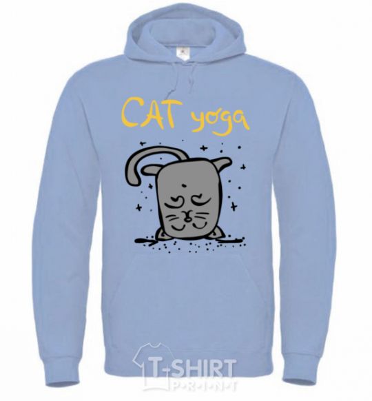 Men`s hoodie Cat Yoga sky-blue фото