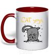 Mug with a colored handle Cat Yoga red фото