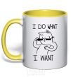 Mug with a colored handle I do what i want ч/б изображение yellow фото