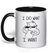 Mug with a colored handle I do what i want ч/б изображение black фото