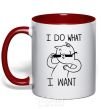 Mug with a colored handle I do what i want ч/б изображение red фото