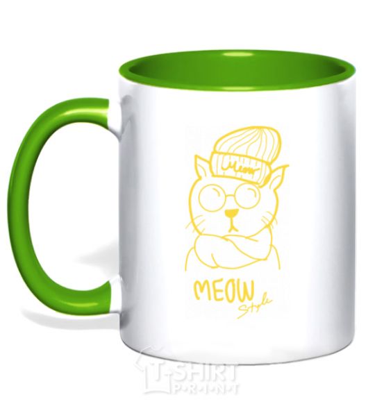 Чашка с цветной ручкой Meow style Зеленый фото