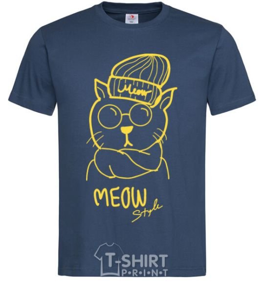 Men's T-Shirt Meow style navy-blue фото