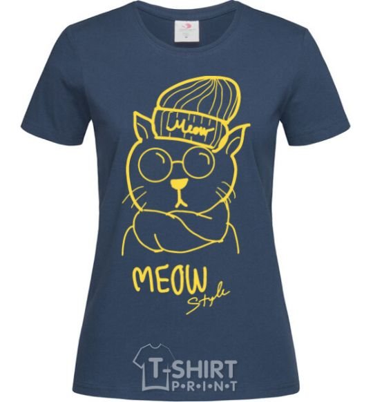 Women's T-shirt Meow style navy-blue фото