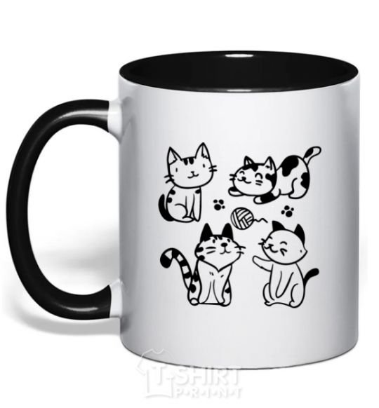 Mug with a colored handle Funny kitties black фото