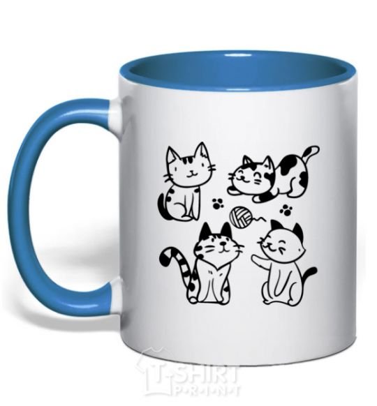 Mug with a colored handle Funny kitties royal-blue фото