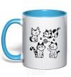 Mug with a colored handle Funny kitties sky-blue фото