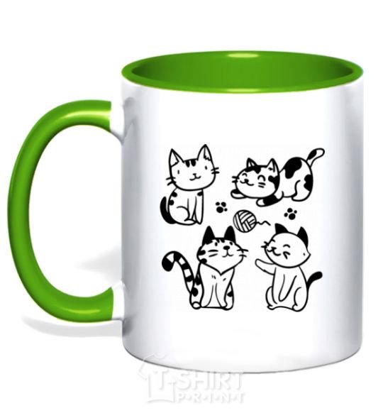 Mug with a colored handle Funny kitties kelly-green фото