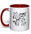 Mug with a colored handle Funny kitties red фото