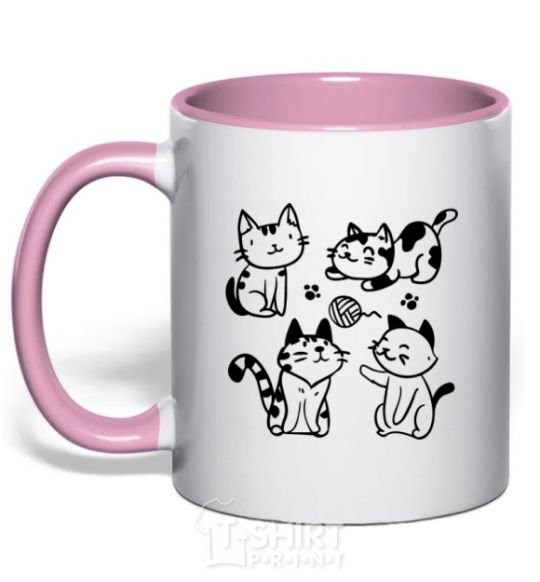 Mug with a colored handle Funny kitties light-pink фото