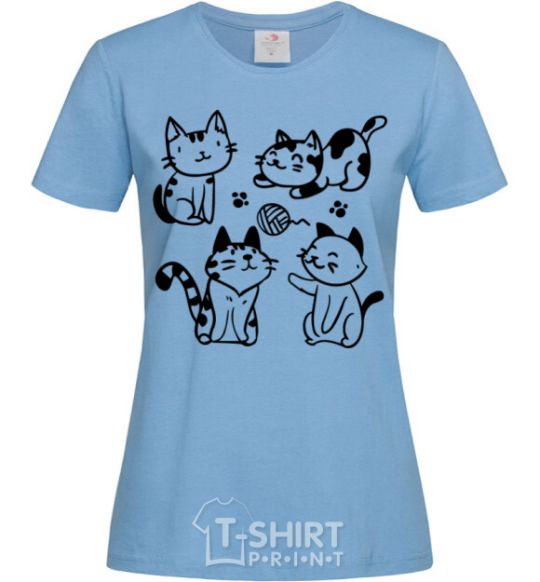 Women's T-shirt Funny kitties sky-blue фото
