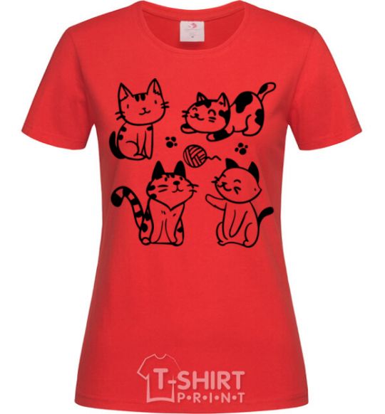 Women's T-shirt Funny kitties red фото