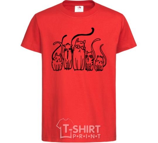 Kids T-shirt Cats B/W red фото