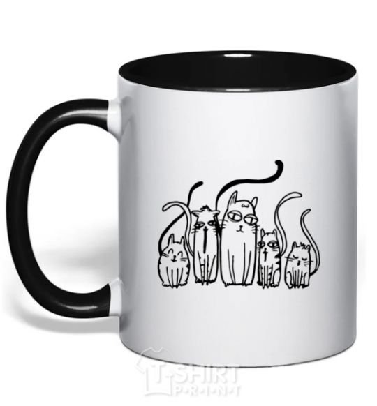 Mug with a colored handle Cats B/W black фото