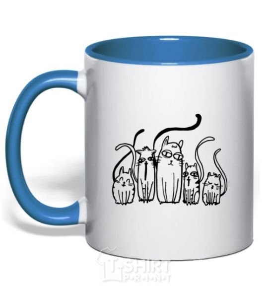 Mug with a colored handle Cats B/W royal-blue фото