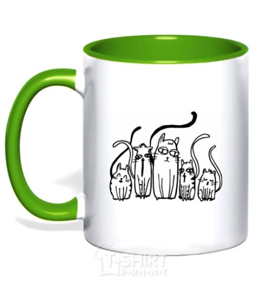 Mug with a colored handle Cats B/W kelly-green фото