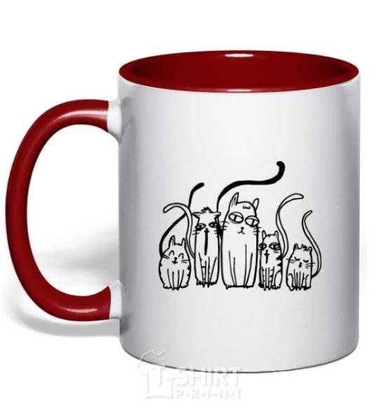 Mug with a colored handle Cats B/W red фото