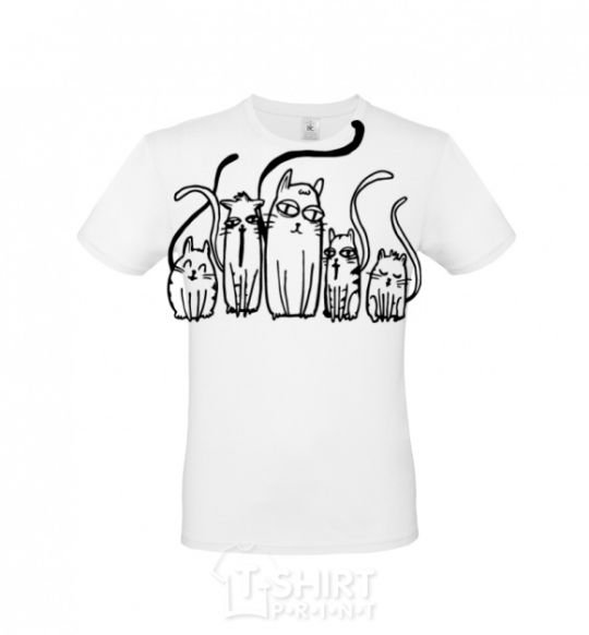 Men's T-Shirt Cats B/W White фото