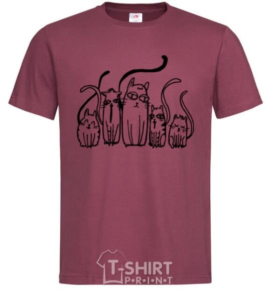 Men's T-Shirt Cats B/W burgundy фото