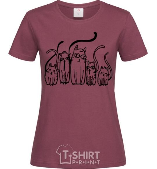 Women's T-shirt Cats B/W burgundy фото