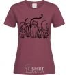 Women's T-shirt Cats B/W burgundy фото