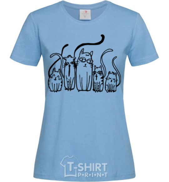 Women's T-shirt Cats B/W sky-blue фото