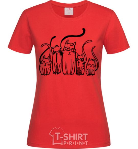 Women's T-shirt Cats B/W red фото