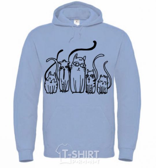 Men`s hoodie Cats B/W sky-blue фото