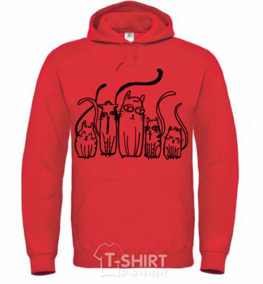 Men`s hoodie Cats B/W bright-red фото