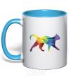 Mug with a colored handle Bright cat sky-blue фото