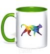 Mug with a colored handle Bright cat kelly-green фото
