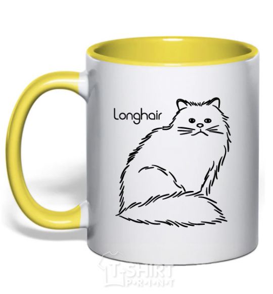 Mug with a colored handle Longhair yellow фото