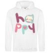 Men`s hoodie Happy with cat inscription White фото