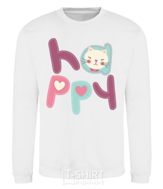 Sweatshirt Happy with cat inscription White фото