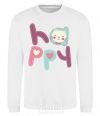 Sweatshirt Happy with cat inscription White фото