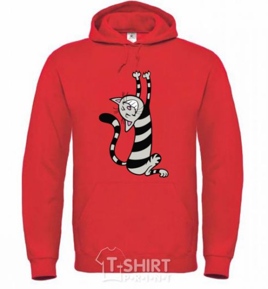 Men`s hoodie Stratching cat bright-red фото