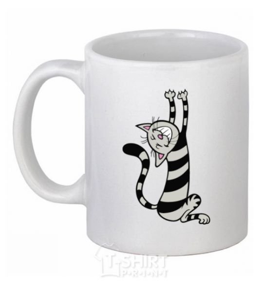 Ceramic mug Stratching cat White фото