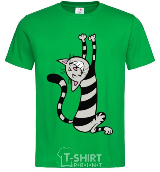 Мужская футболка Stratching cat Зеленый фото
