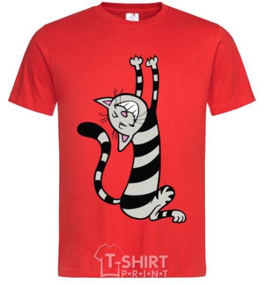Мужская футболка Stratching cat Красный фото