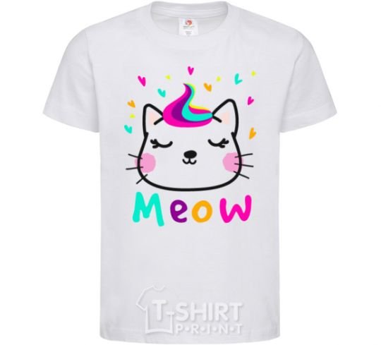 Kids T-shirt Meow cat White фото