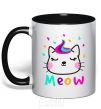 Mug with a colored handle Meow cat black фото