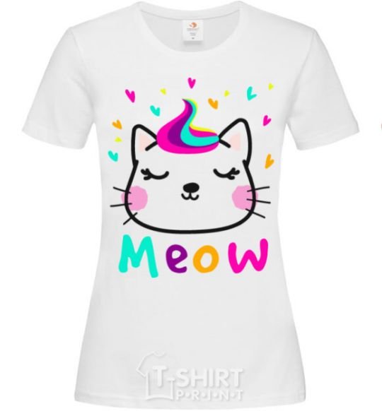 Women's T-shirt Meow cat White фото