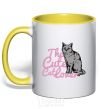 Mug with a colored handle 6834 The cute catlover yellow фото