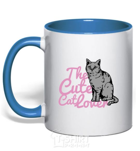 Mug with a colored handle 6834 The cute catlover royal-blue фото