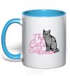 Mug with a colored handle 6834 The cute catlover sky-blue фото