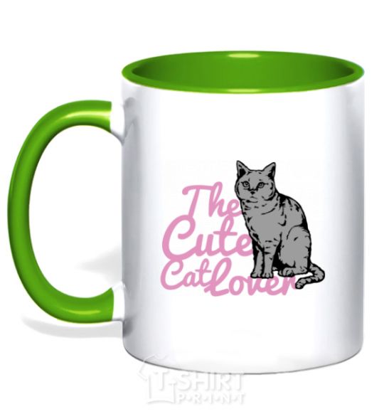 Mug with a colored handle 6834 The cute catlover kelly-green фото