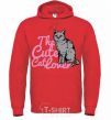 Мужская толстовка (худи) 6834 The cute catlover Ярко-красный фото