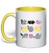 Mug with a colored handle Kitties yellow фото